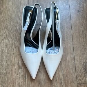 White Pointed Slingback Heels